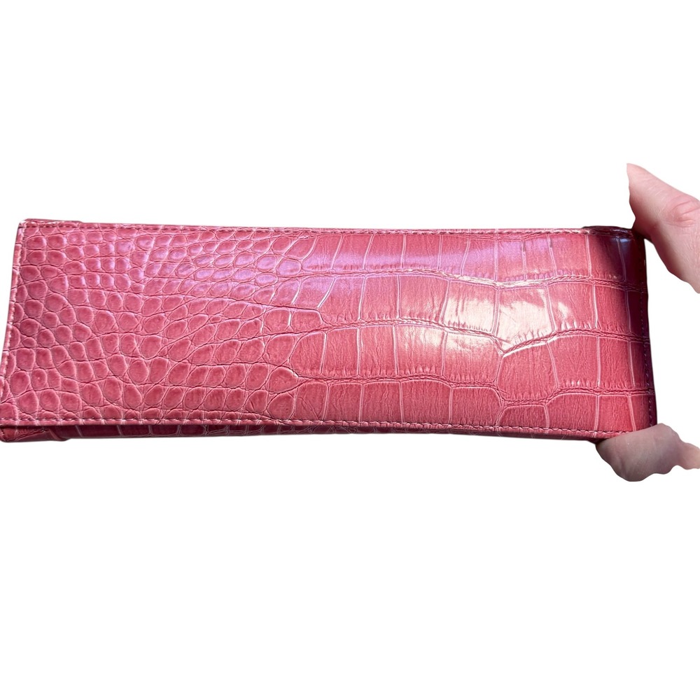 Liz Claiborne VINTAGE 90s Pink Croc Embossed Faux Leather Purse with Bow Y2K - Picture 4 of 11